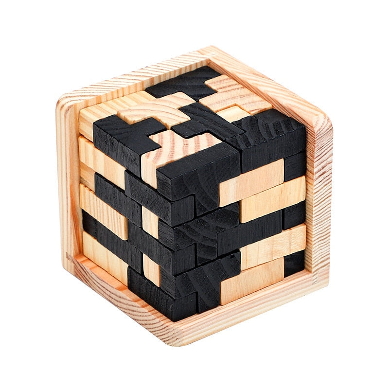 Solution of T shaped tetris wood puzzle 